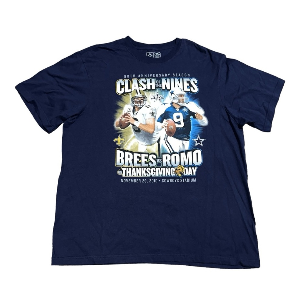 Brees Vs Romo 50th Anniversary Thanksgiving Day 2010 T-Shirt Navy Men’s Size 2XL